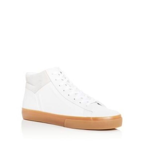 NWT VINCE. Mens White Mixed Media Fynn Round Toe Leather Sneakers Shoes 12 M